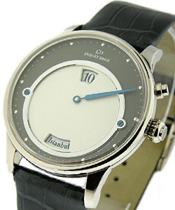 Les Douze Villes in White Gold on Black Crocodile Leather Strap with Opaline Slate Gray Dial