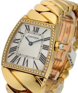 La Dona de Cartier - Large Size in Yellow Gold with Diamond Bezel on Yellow Gold Bracelet with Silver Dail
