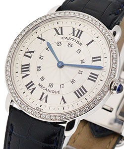 Ronde Louis Cartier with Diamond Bezel White Gold on Strap with Silver Dial