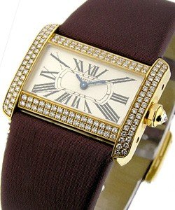 Tank Divan - Small Size Yellow Gold on Strap with Diamond Case