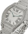 Tortue Small Size with Diamonds White Gold on Diamond Bracelet with Silver Dial