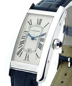 Tank Americaine in White Gold - Mid Size  On Black Leather Strap with Silver Dial 