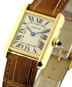 Tank Louis Cartier Small Size in Yellow Gold on Brown Alligator Leather Strap with Silver Dial