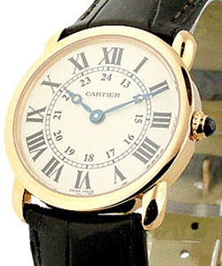 Ronde Louis Cartier in Rose Gold on Brown Leather Strap with Silver Dial