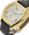 Tortue Two Time Zone Perpetual Calendar in Yellow Gold on Black Alligator Leather Strap with Silver Dial