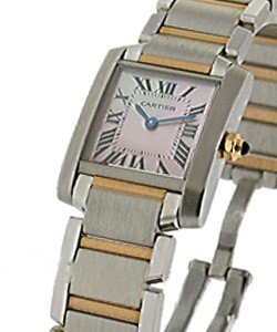 Tank Francaise - Small Size in Steel on Steel and Rose Gold Bracelet with Pink Mother of Pearl Dial