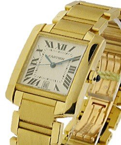 Tank Francaise - Large Size - Yellow Gold On Bracelet with Silver Dial