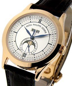 Annual Calendar 5396R with Moon Phase in Rose Gold on Black Alligator Leather Strap with Silver Dial