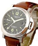 PAM 244 - Luminor GMT in Steel on Brown Leather Strap with Black Dial