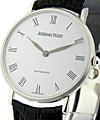 Classic in Platinum on Black Leather Strap with White Roman Dial