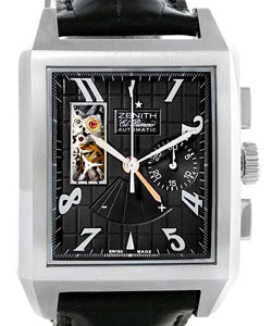 Grand Port Royal Open in Steel on Black Alligator Leather Strap with Black Dial