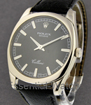 Cellini Danaos in White Gold on Black Calfskin Leather Strap with Black Stick Dial