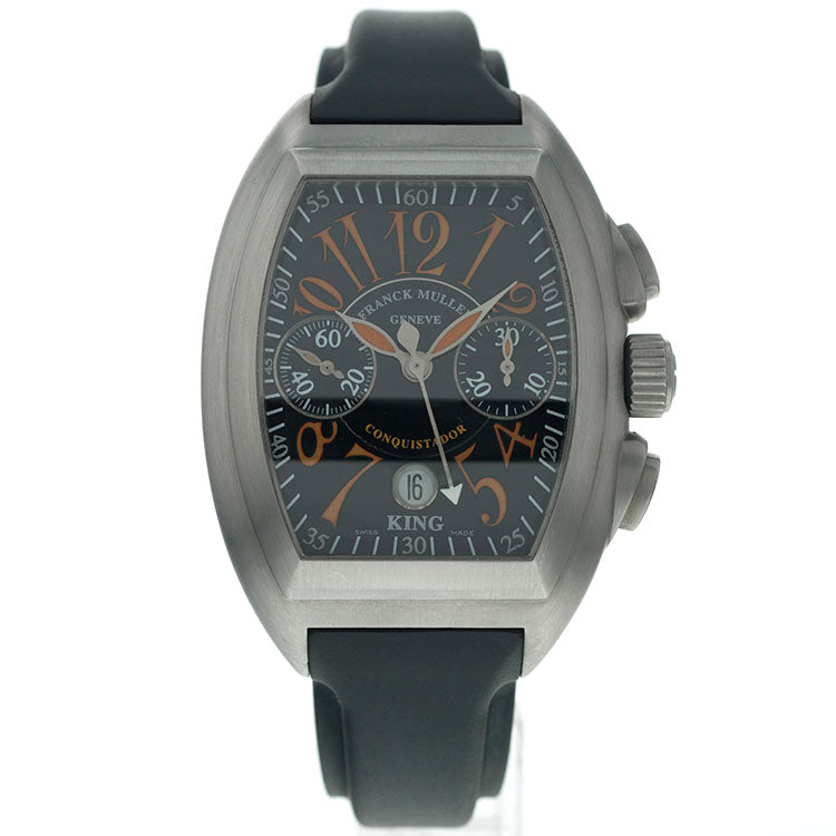 King Conquistador Chronograph in Steel - Limited Edition on Black Leather Strap with Black Dial