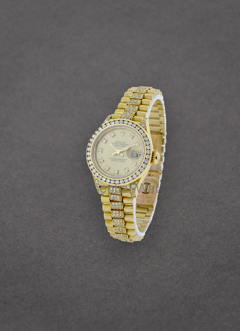 Pre-Owned Rolex Ladies President in Yellow Gold with Diamond Bezel