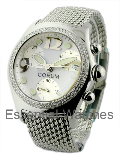 Corum Bubble Chronograph - Large Size in Steel with 2 Row Diamond Bezel