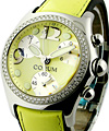 Bubble Chronograph - Large Size in Steel with 2 Row Diamond Bezel on Yellow Strap with Yellow Dial 