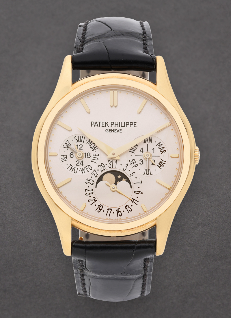 Ultra Thin Perpetual Calendar Ref 5140J in Yellow Gold on Black Leather Strap with Silver Dial 5140J