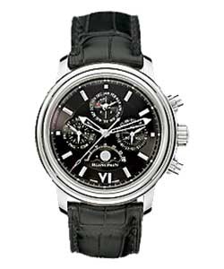Leman Flyback Perpetual Calendar  Steel on Strap with Black Stick Dial 