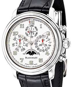 Leman Flyback Chrono Perpetual Calendar in Steel on Black Crocodile Leather Strap with White Dial