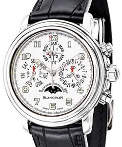 Leman Flyback Chrono Perpetual Calendar in Steel on Black Crocodile Leather Strap with White Dial