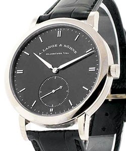 Saxonia Grand 40mm Automatic in White Gold on Black Alligator Strap with Black Dial