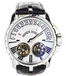 Excalibur Double Tourbillon Retrograde in Steel on Black Crocodile Leather Strap with MOP Dial