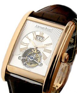 Edward Piguet Tourbillon with Big Date in Rose Gold on Black Leather Strap with Silver Roman Dial
