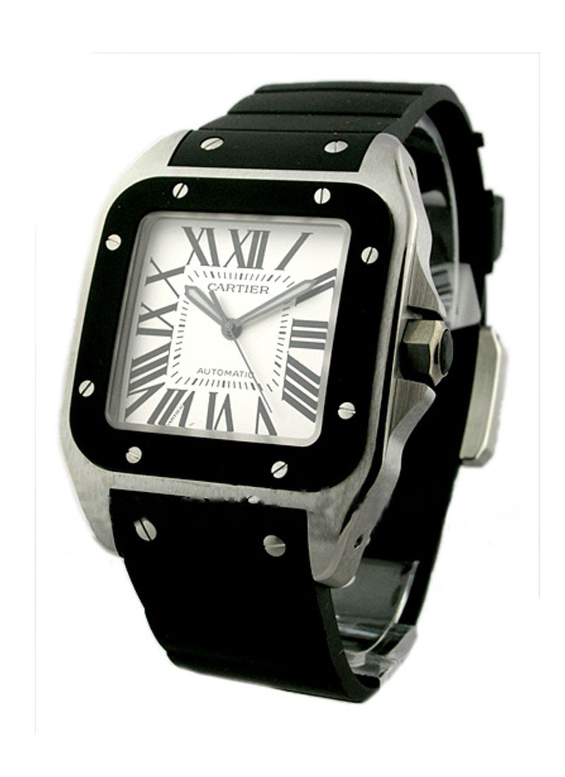 Cartier Santos 100 - Large Size in Steel with Rubber Bezel