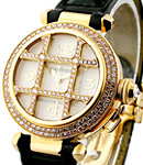 Pasha 32mm in Rose Gold with Diamond Bezel on Black Alligator Leather Strap with Silver Guilloche Dial