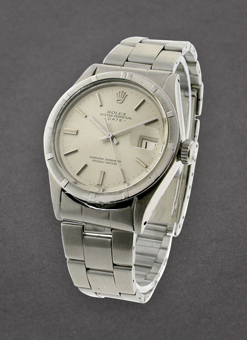 Pre-Owned Rolex Date 34mm in Steel with Engine turned Bezel