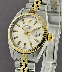 Ladys 2-Tone Date 26mm - Fluted Bezel on Jubilee Bracelet with Silver Stick Dial