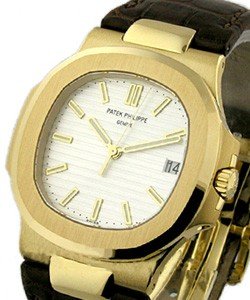 Nautilus 5711J in Yellow Gold On Brown Leather Strap with Silver Dial