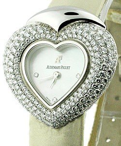 Heart Shaped in White Gold with Diamond Bezel on Off White Strap with MOP Diamond Dial