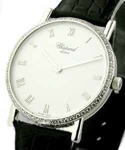 Classique in White Gold with Diamond Bezel on Black Alligator Leather Strap with White Dial