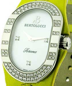 Serena in Steel with Partial Diamond Bezel on Yellow Leather Strap with MOP Diamond Dial