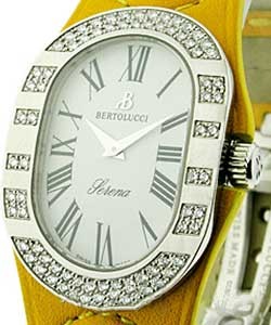 Serena in Steel with Partial Diamond Bezel on Orange Leather Strap with White Dial