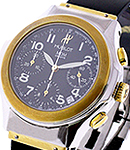 Elegant 2-Tone Chronograph in Steel with Yellow Gold Bezel on Rubber Strap Black Dial and Three Sub Dial