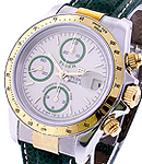 Tiger Price Chronograph in Steel with Yellow Gold Bezel on Green Crocodile Leather Strap White Dial
