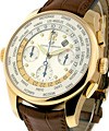 World Time Chronograph in Rose Gold on Brown Alligator Leather Strap with Silver Dial