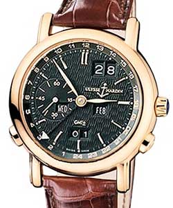 GMT Perpetual 38mm in Rose Gold on Brown Crocodile Leather Strap with Black Guilloche Dial