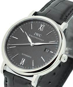 Portofino Automatic 40mm in Steel on Black Alligator Leather Strap with Black Dial