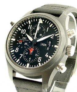 Pilot Double Chronograph Top Gun in Titanium/Ceramic on Leather Strap with Black Dial