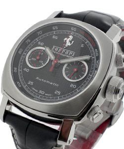 FER 018 - Ferrari Chronograph - GrandTurismo in Steel on Black Leather Strap with Black Dial