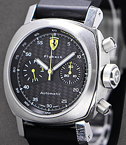 FER 014 - Ferrari Scuderia Flyback  in Steel on Black Calfskin Leather with Black Dial
