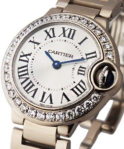 Ballon Bleu ladies 28mm in White Gold wiith Diamond Bezel on White Gold Bracelet with Silver Roman Dial