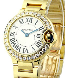 Ballon Bleu Small Size in Yellow Gold with Diamond Bezel on Yellow Gold Bracelet with White Dial