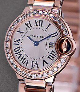 Ballon Bleu in Rose Gold with Diamond Bezel Rose Gold on Bracelet with Silver Dial