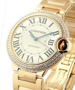 Ballon Bleu Mid Size 36mm in Rose Gold with Diamond Bezel on Rose Gold Bracelet with Silver Dial