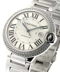 Ballon Bleu Large Size in White Gold with Diamond Bezel on White Gold Bracelet with Silver Dial