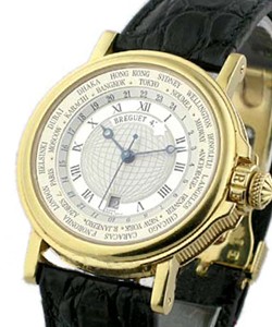 Marine Hora Mundi World Time in Yellow Gold on Black Alligator Leather Strap with Silver Dial